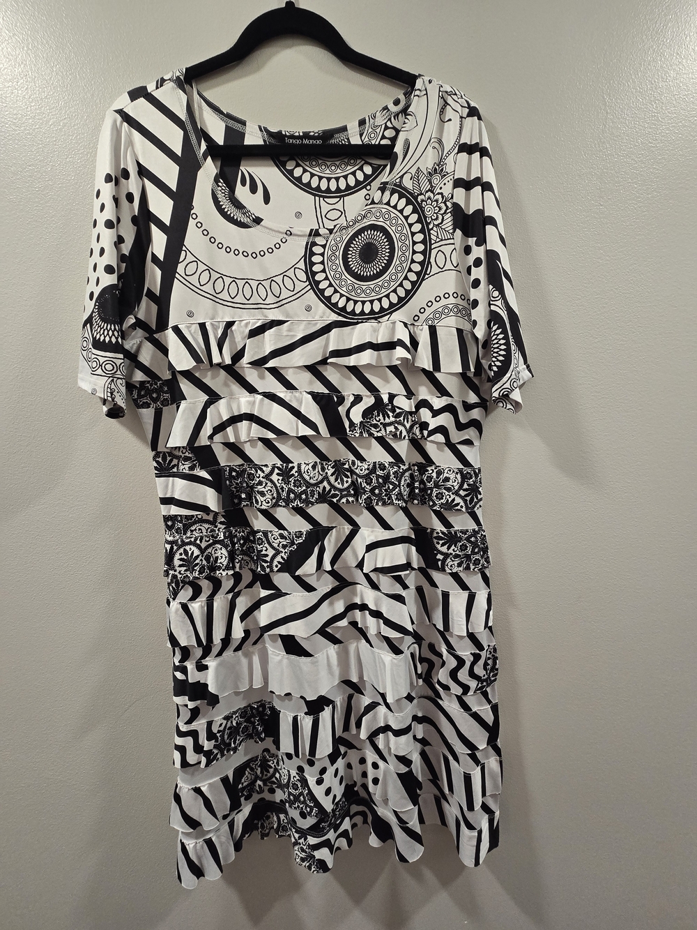 Tango Mango Black & White Printed Ruffle Dress
